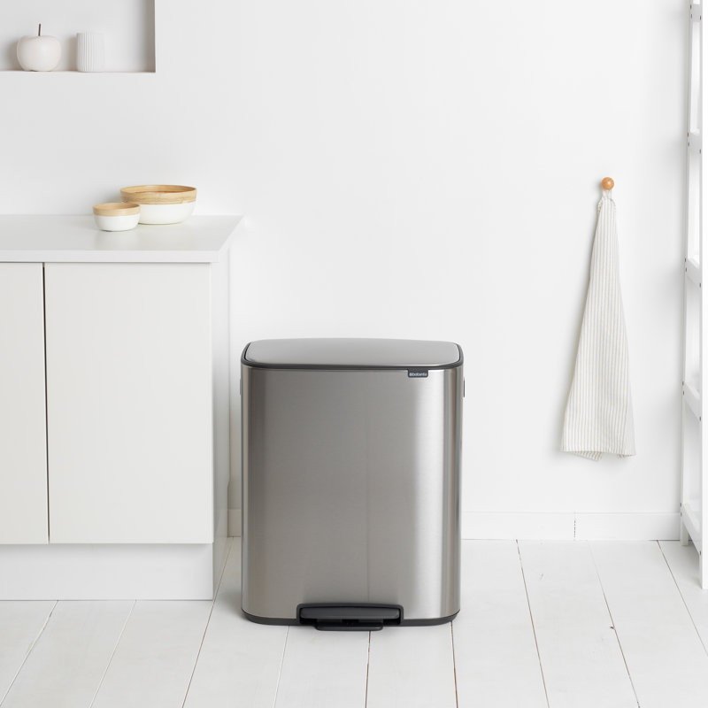 Brabantia Bo Step On Dual Compartment Recycling Trash Can, 2 x 8 Gallon